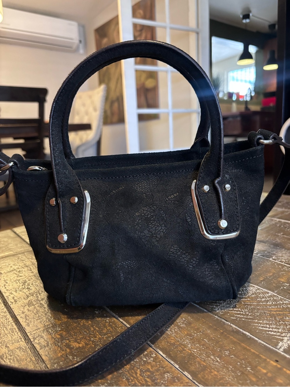 Rare b. makowsky Black Suede Bag with Silver Hardware🤩